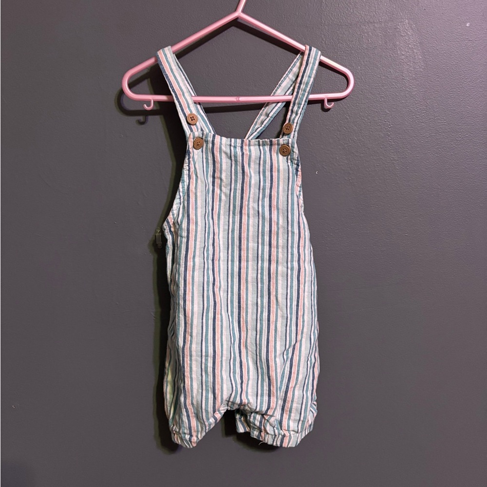 Child of mine by carters blue pinstripe beachy romper overalls size 18m